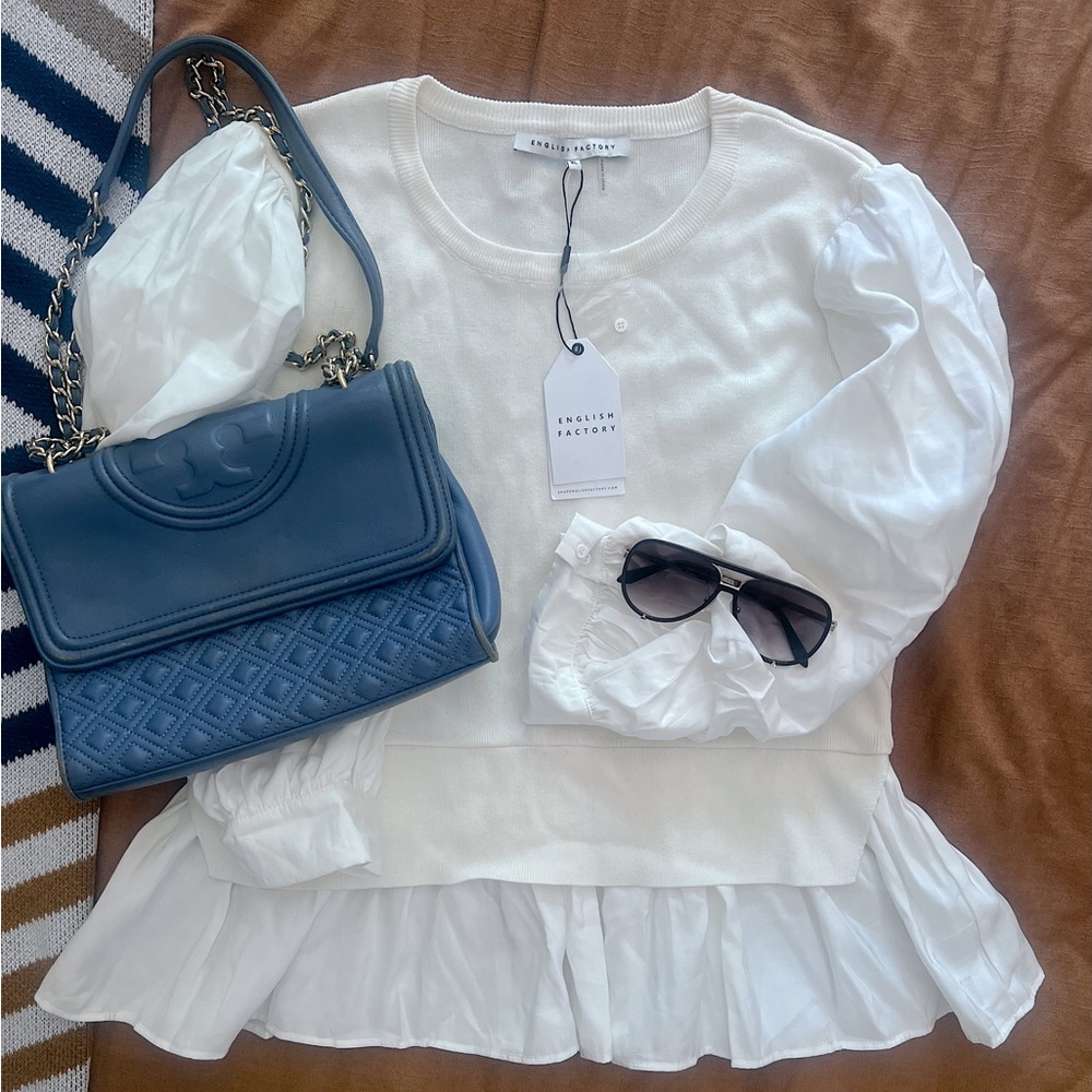 English Factory White Puff Sleeve Peplum Blouse